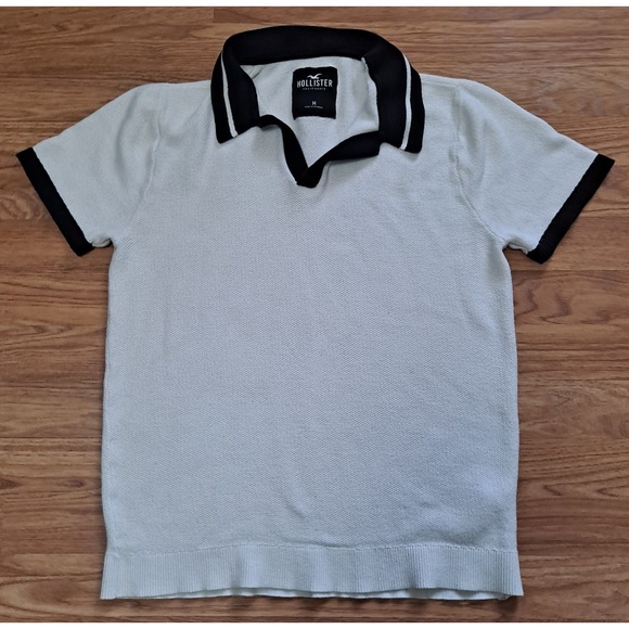 Hollister Other - Hollister Knit Polo Mens Medium White/Black Textured Short Sleeve Sweater Shirt